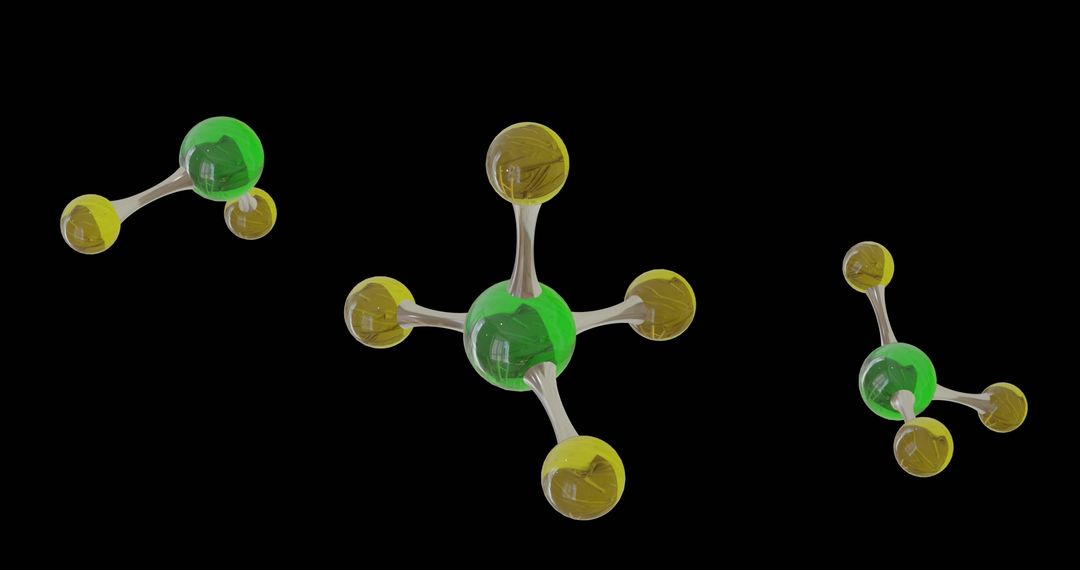 3D Molecular Models on Black Backdrop Featuring Chemical Structure