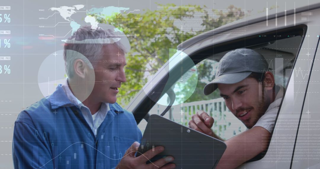 Delivery Man and Worker Streamlining Logistics with Data Technology