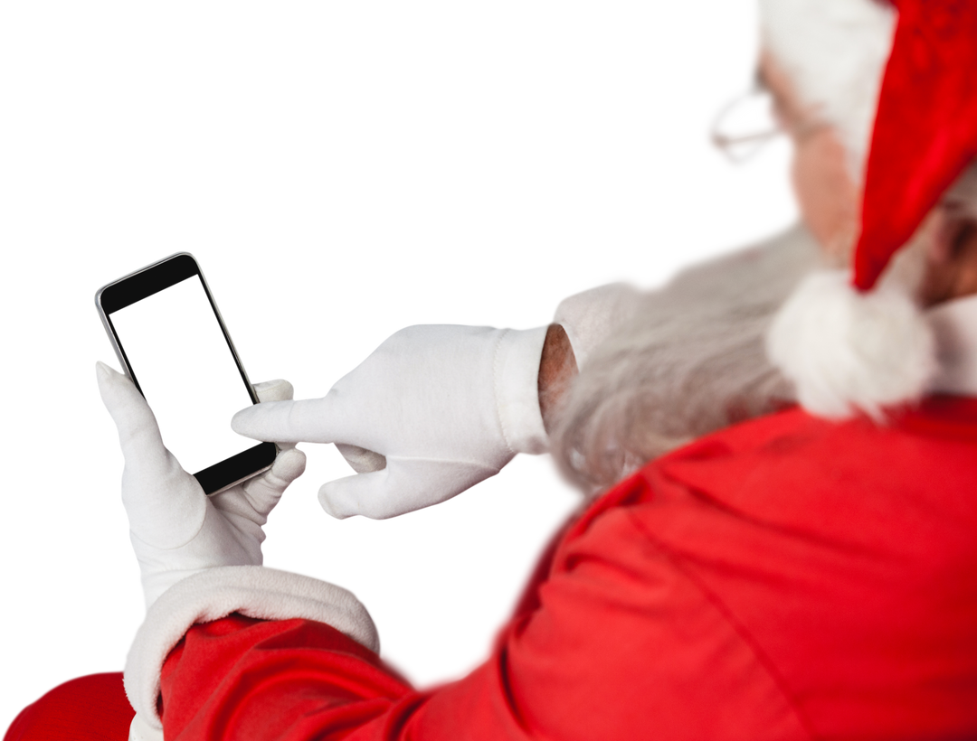 High angle of Santa Claus using touchscreen device, Christmas digital age concept - Download Free Stock Images Pikwizard.com