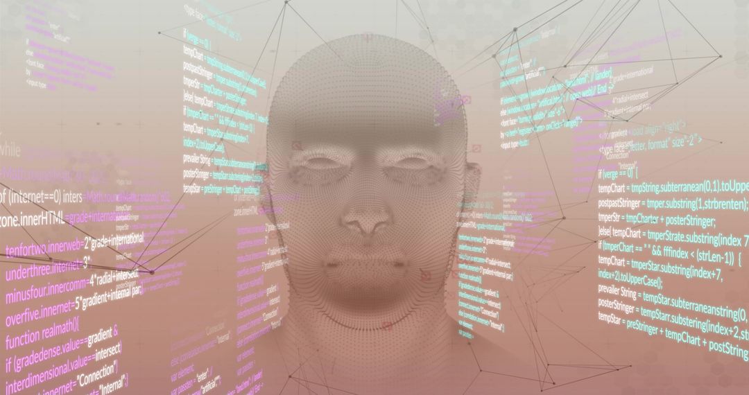 Futuristic 3D Wireframe Head in Networked Data Space
