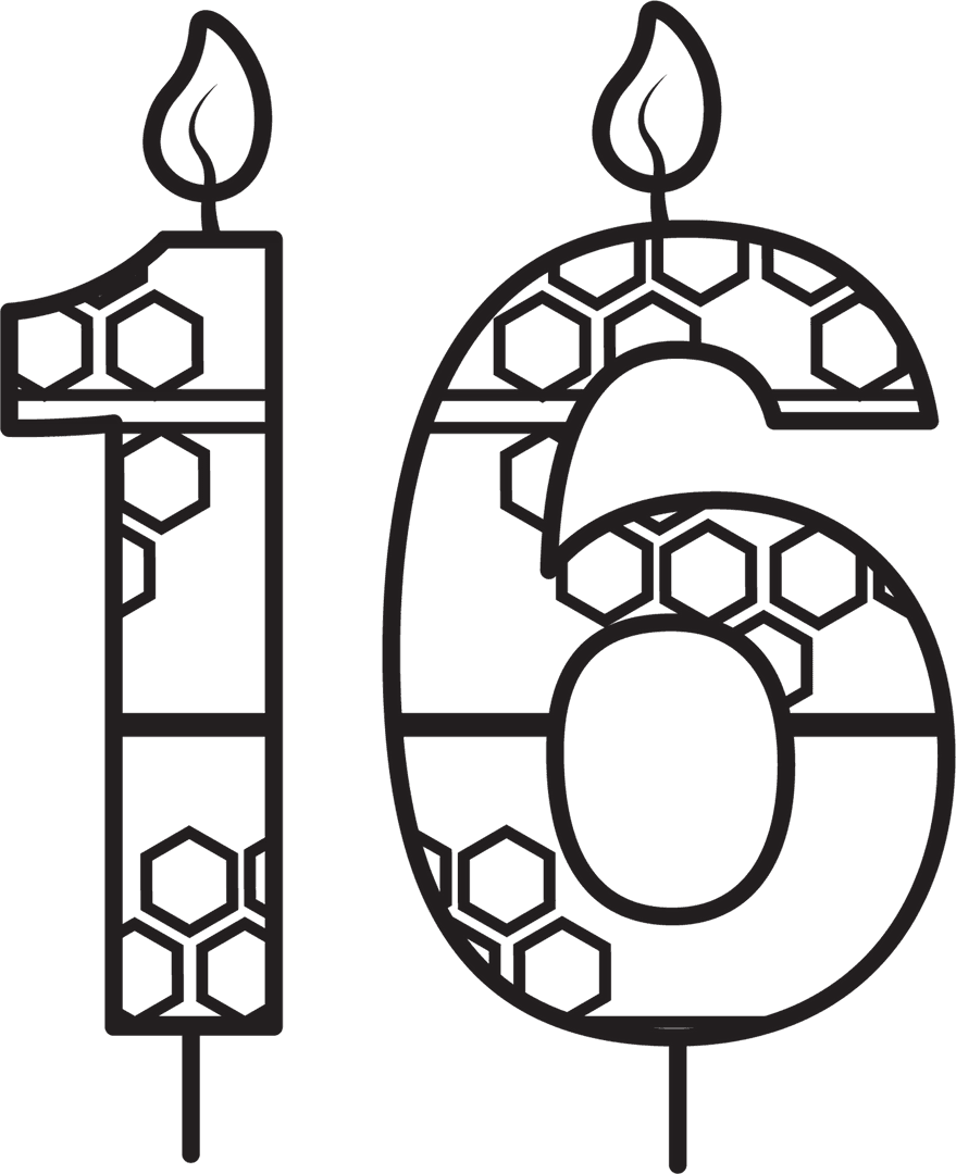 Transparent Birthday Candle 16 with Geometric Pattern Design