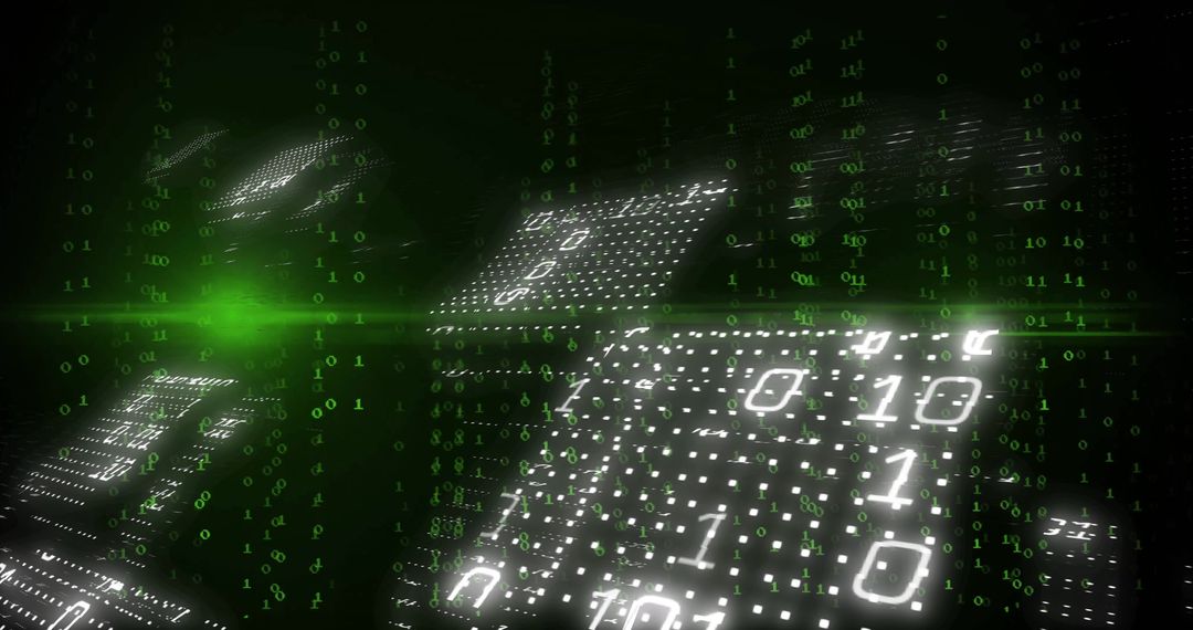 Futuristic Binary Code Displays with Neon Green Glows