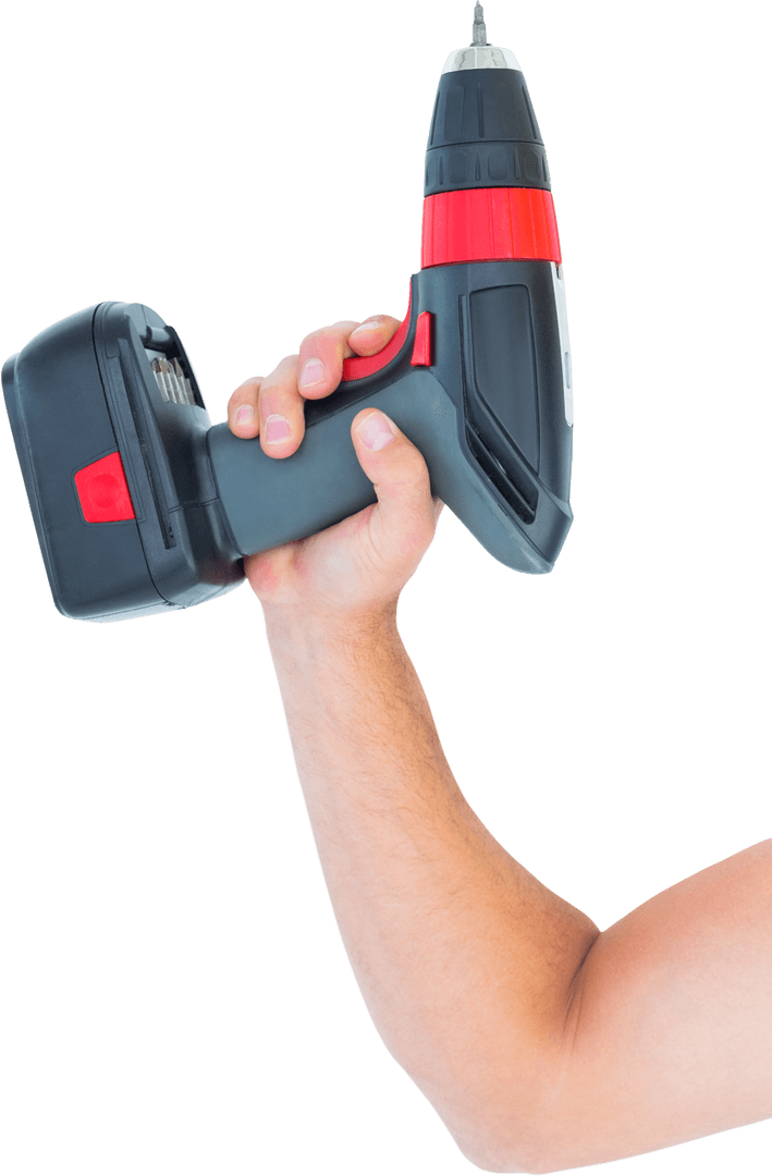 Transparent Background of Hand Holding Cordless Drill