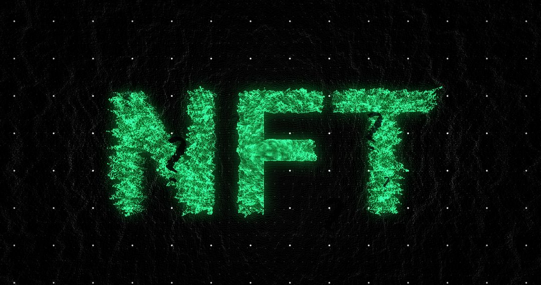 Glowing NFT Text Against Digital Grid Background