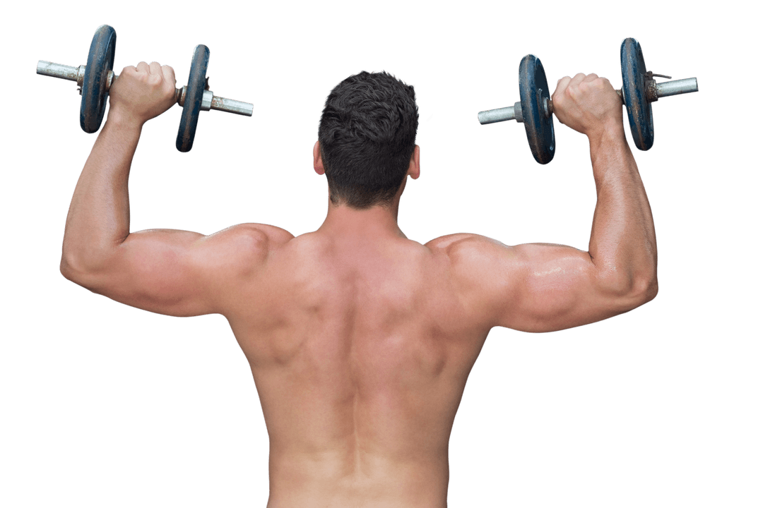 Caucasian Man Exercising with Dumbbells Transparent Background