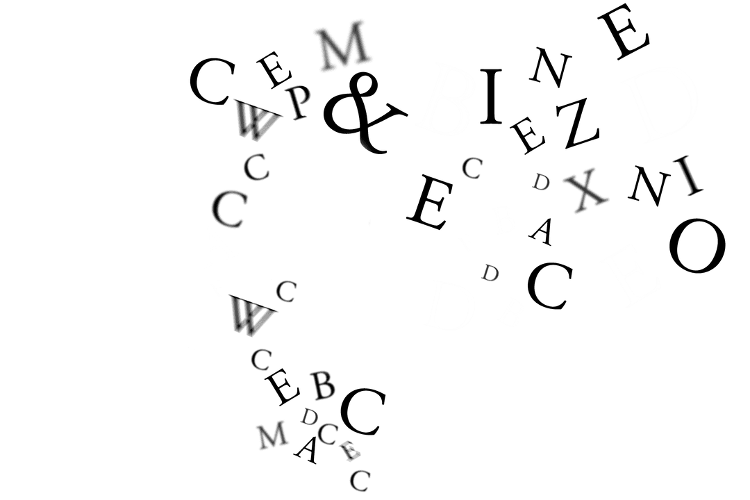 Floating Black and White Letters on Transparent Background Design