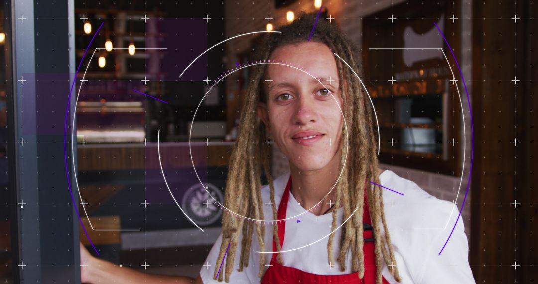 Woman with Dreadlocks Overlayed by Digital Interface Graphics
