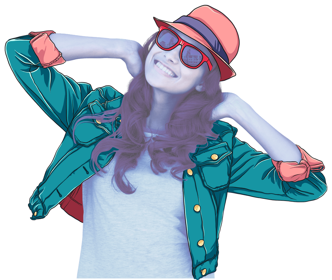 Stylish Transparent Illustrated Woman Enjoying Happy Moments