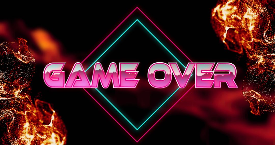 Retro Game Over Grid with Fiery Flames