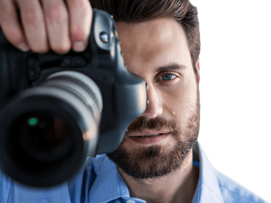 Transparent Visual of Male Photographer Capturing Image with Camera