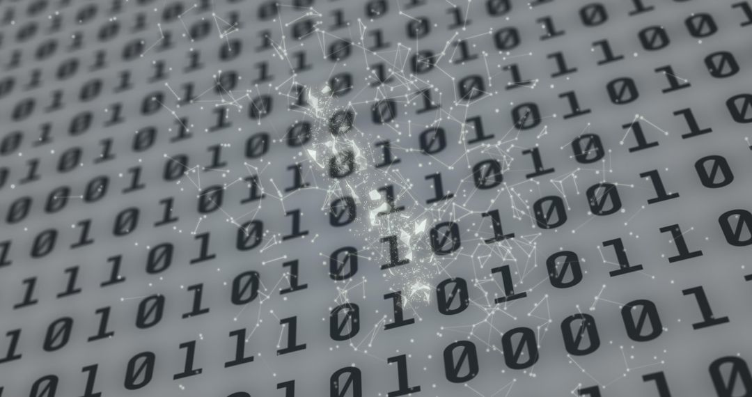 Network of connections overlaying binary coding visualizing data processing