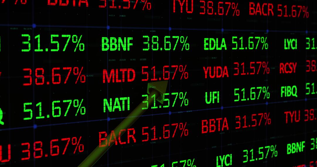 Digital Stocks Trading Display with Uptrend Arrow