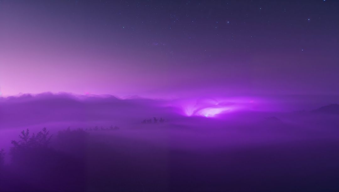 Mystical Violet Mist and Expansive Night Sky Harmony