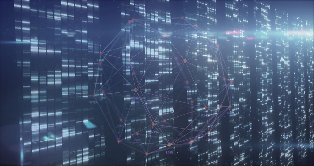 Futuristic Digital Network Overlay on Urban Skyline