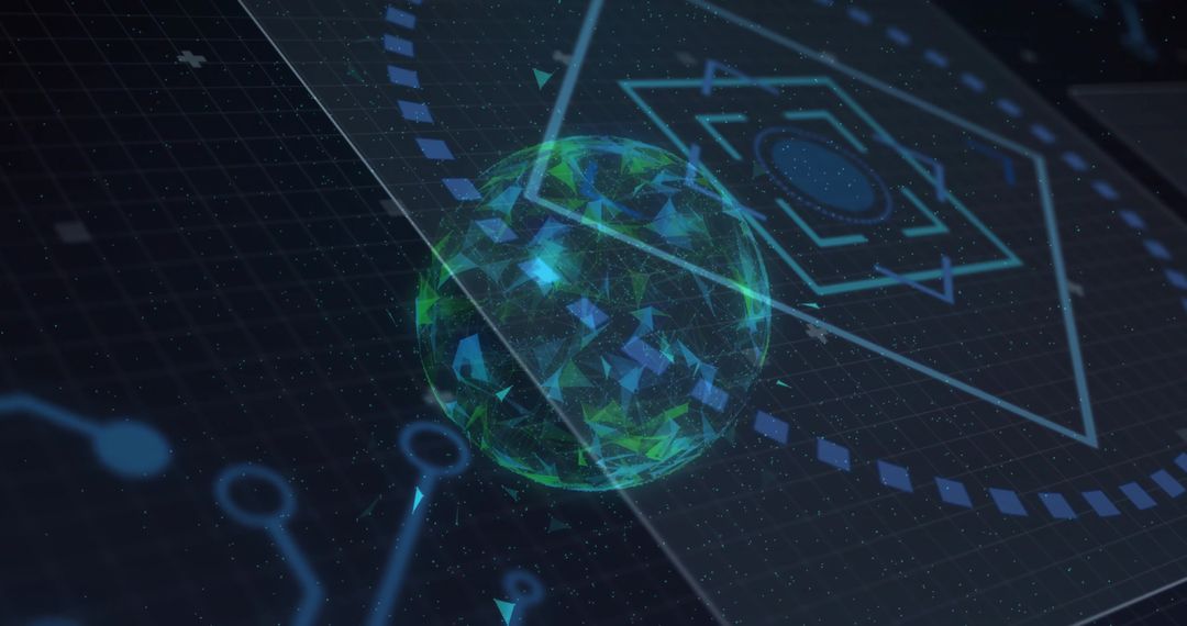 Futuristic 3D Sphere Over Digital Circuit with Particles Emission