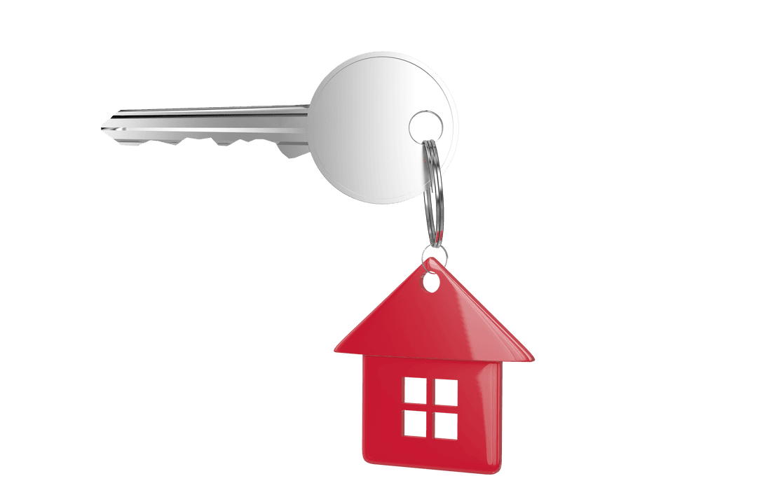 Transparent Background Key with Red House Keychain for Real Estate Design
