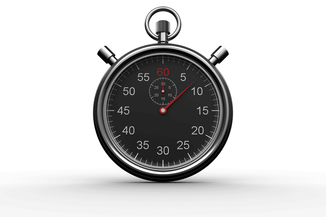 Black Stopwatch Timer with Transparent Background for Time Management