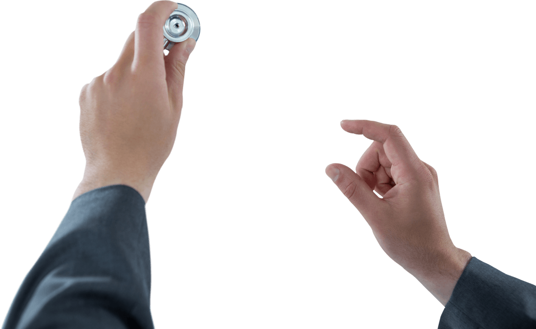 Transparent Businessman Gesturing Hands Suit White Background