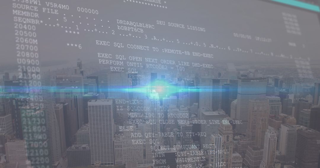 Digital Data Flow Overlaying Urban Cityscape Concept