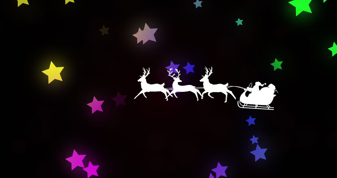 Silhouette of Santa Sleigh and Reindeer with Colorful Stars - Free Images, Stock Photos and Pictures on Pikwizard.com