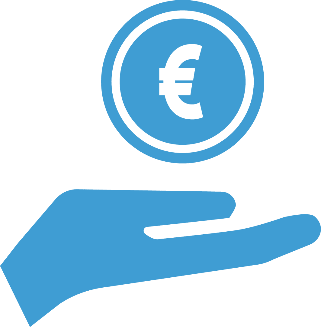 Digital Euro Coin Floating Above Hand on Transparent Background