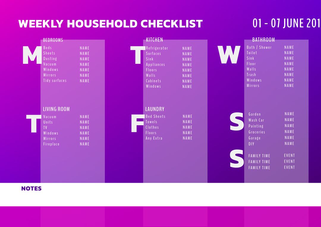 Vibrant Weekly Household Chore Checklist Template