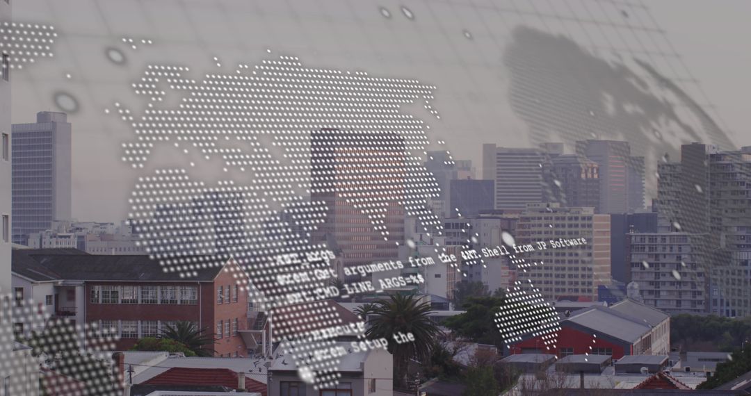 Digital Map Overlay With Downtown Cityscape at Dusk