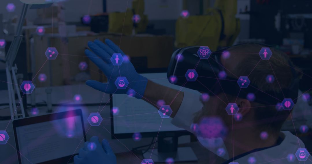 Scientist Exploring Digital Holograms with VR Technology in Laboratory