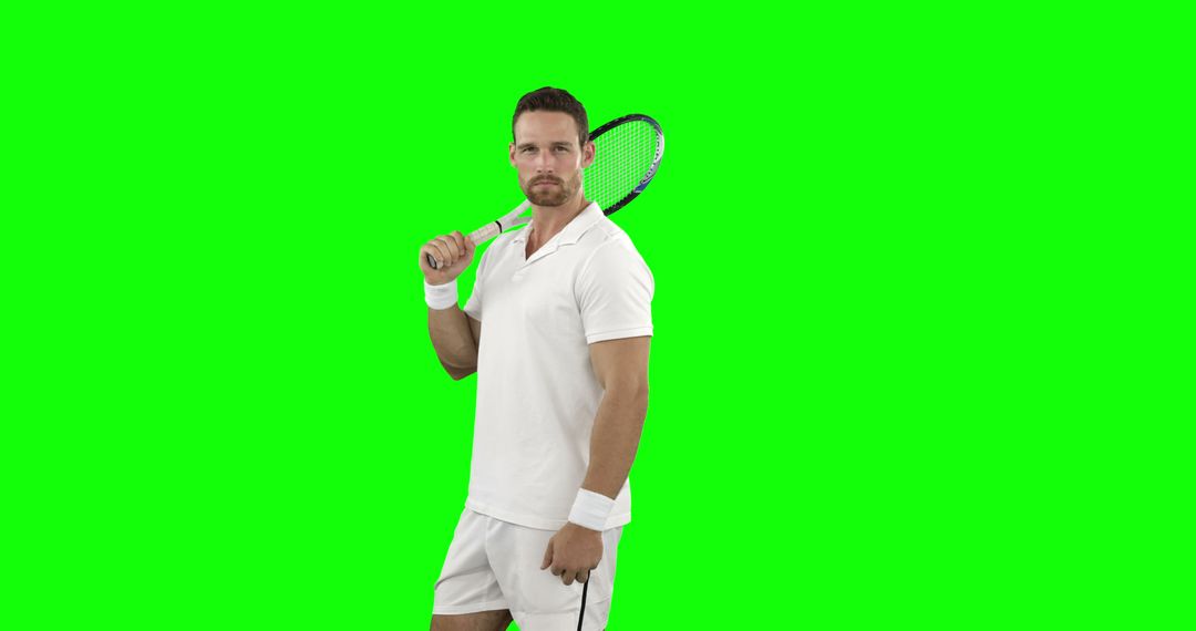 Professional Tennis Player Posing with Racket Against Green Screen - Free Images, Stock Photos and Pictures on Pikwizard.com