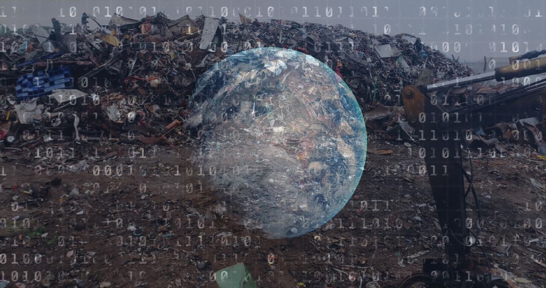 Globe with Digital Data Overlays Subsuming Urban Landfill