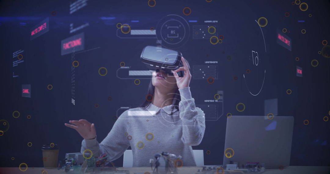 Futuristic VR Technology with Female Engineer Testing Virtual More Features