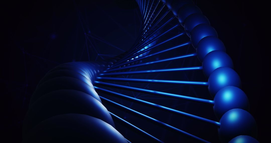Futuristic Blue DNA Strand Close-up with Dark Backdrop