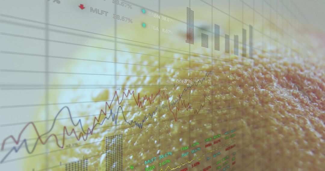 Finance Data Visualization with Citrus Texture and Analytics Overlay