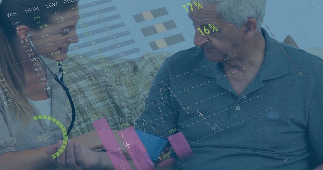 Healthcare Innovation: Doctor Monitors Patient Vital Signs with Data Interface