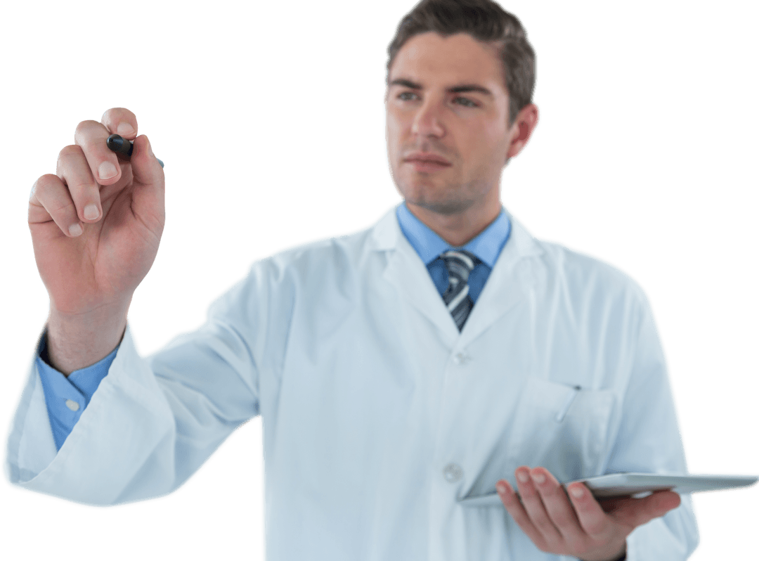 Transparent Doctor with Tablet Using Futuristic Interface