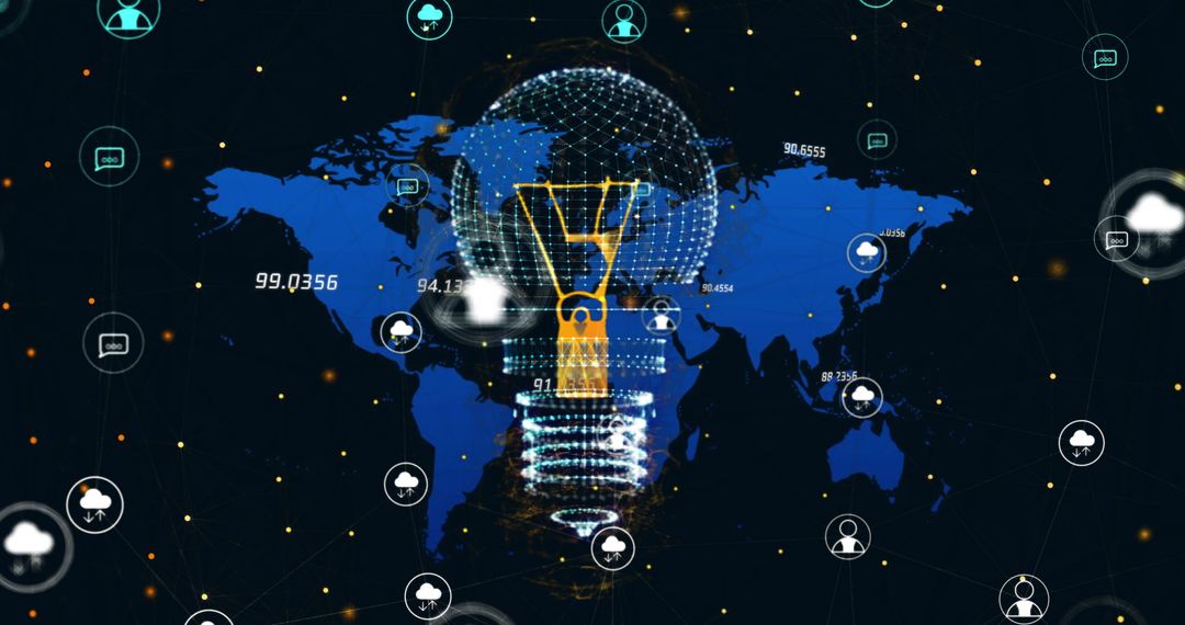 Global Digital Network with Lightbulb and Icons