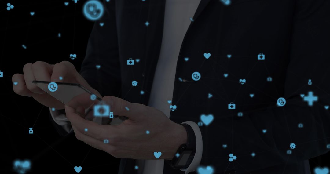 Businessman Using Smartphone with Digital Network Connections