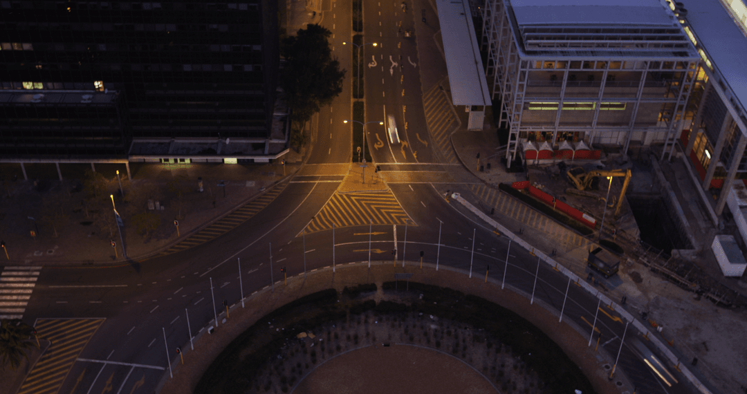 Transparent Night City Street Aerial View with Illuminated Roads