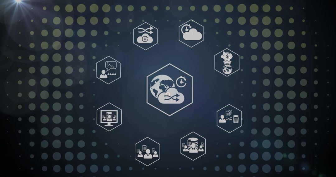 Business Tech Hexagonal Holograms on Abstract Background