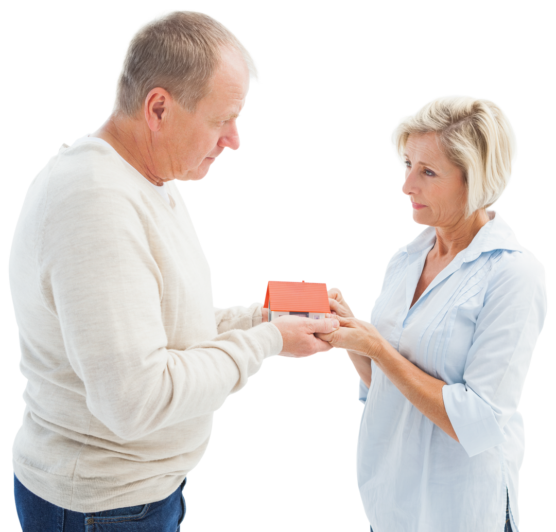 Serious Mature Couple with Transparent Model House on White Background - Download Free Stock Images Pikwizard.com