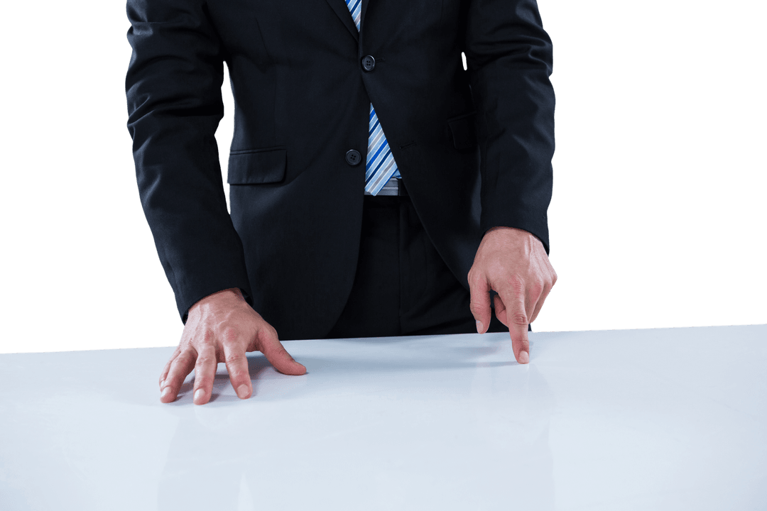 Businessman Using Invisible Transparent Interface with Focused Hands