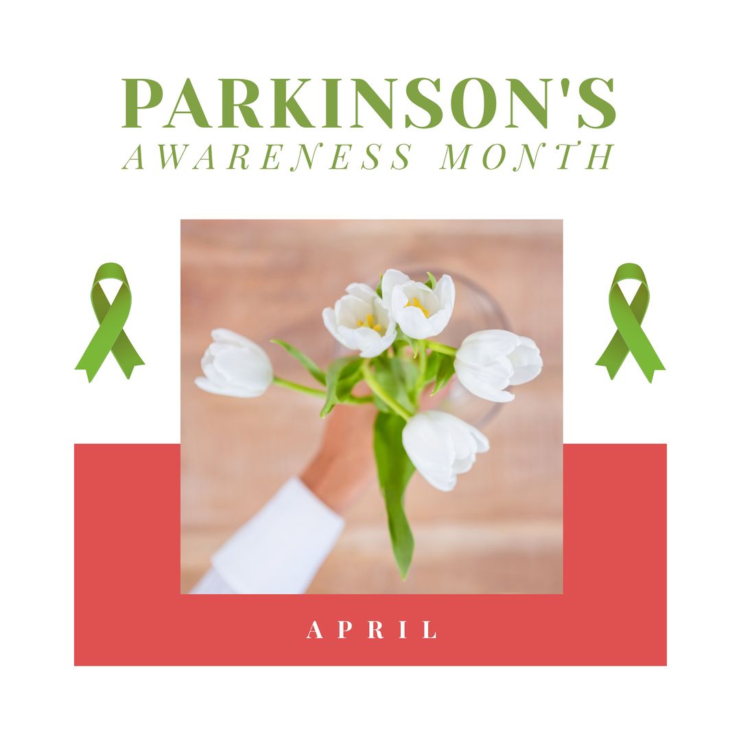 Parkinson's Awareness Month Banner with White Tulips and Green Ribbons - Download Free Stock Templates Pikwizard.com