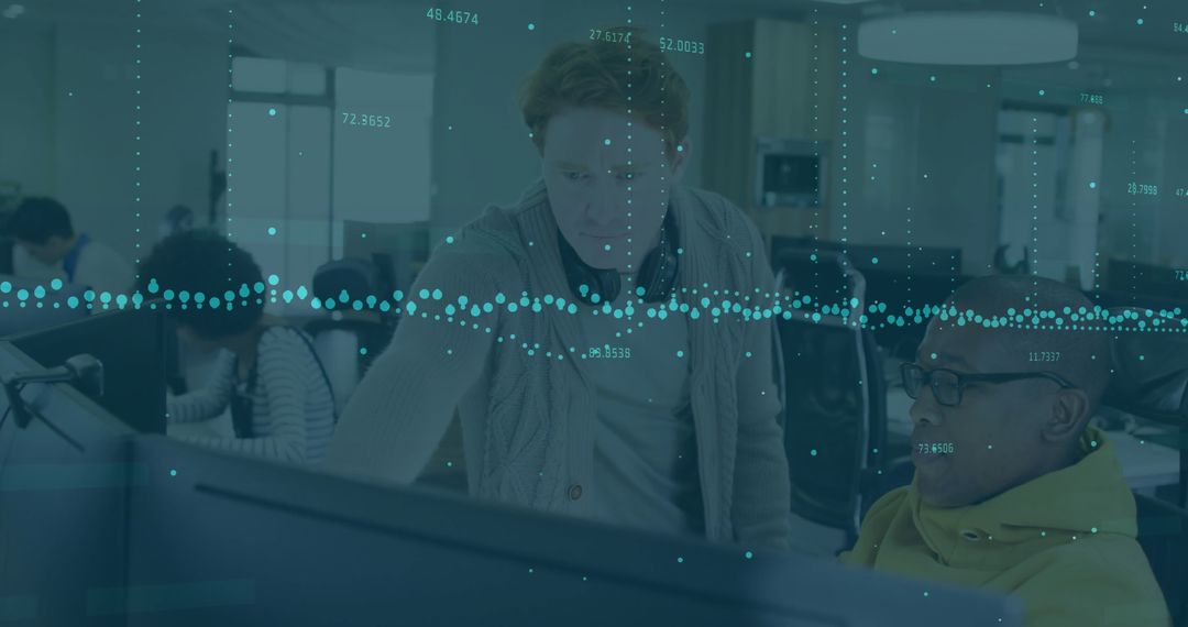 Mixed Gender Team Discussing Data in Modern Office