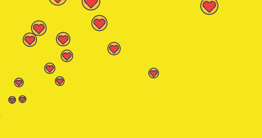 Red Heart Icons Floating on Yellow Background for Love and Social Engagement