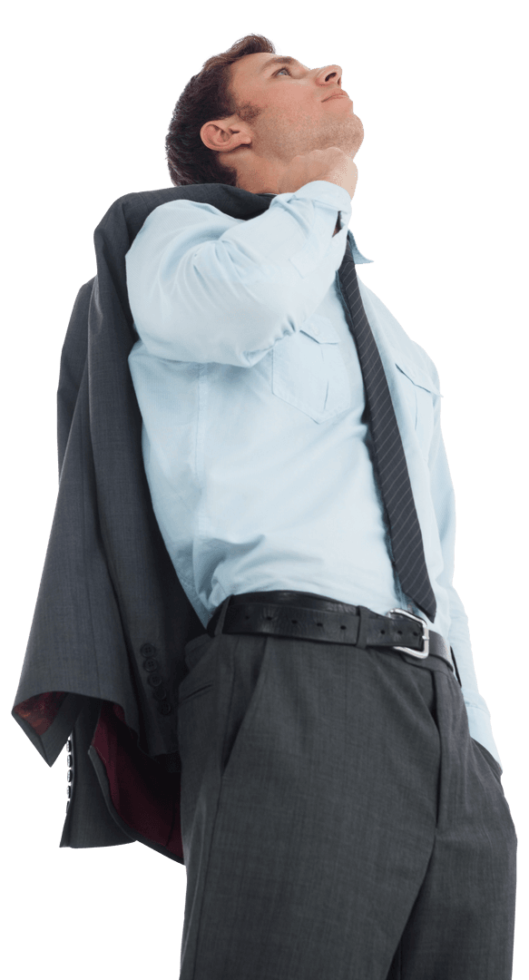Transparent Businessman Holding Jacket with Pensive Look