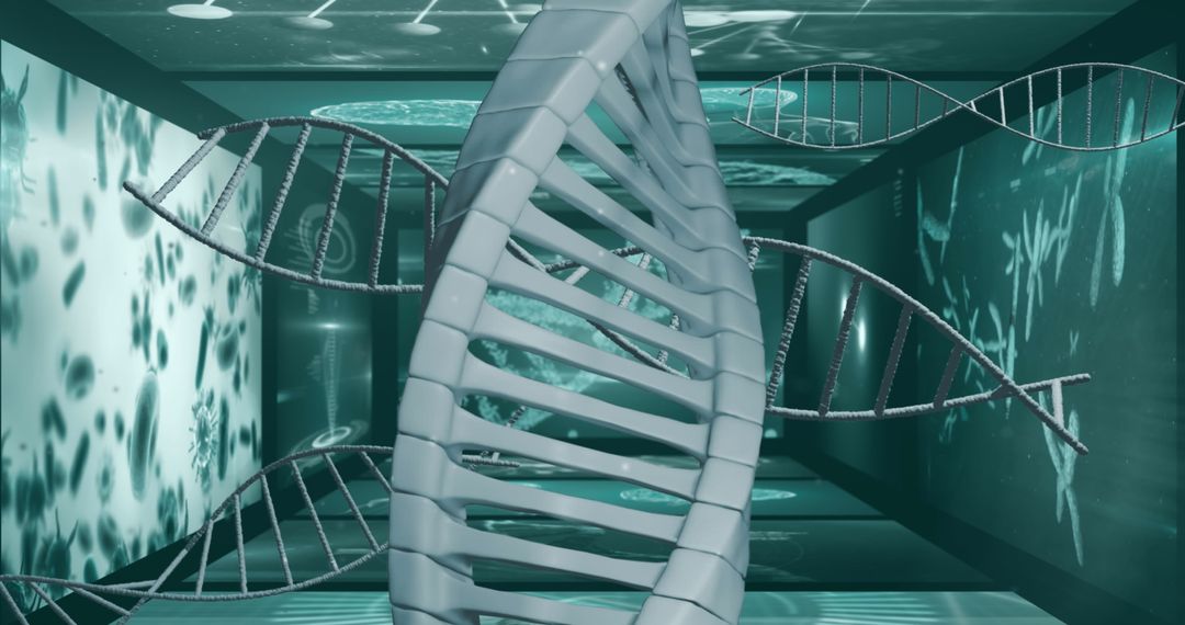 Futuristic DNA Helix Representation in Digital Sci-Tech Corridor