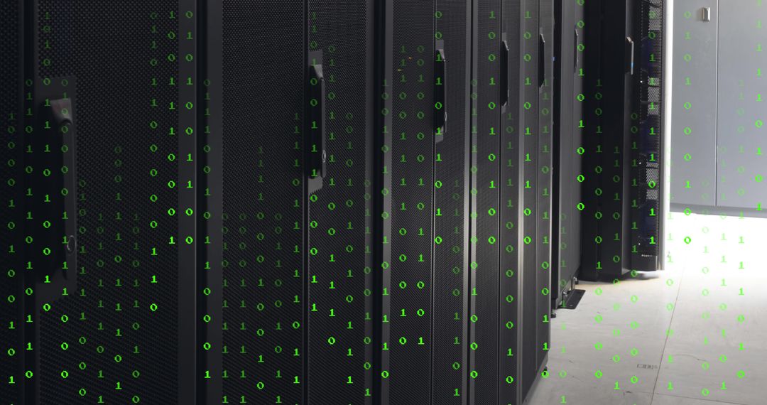 Falling Binary Code Over Modern Server Racks in Data Center - Free Images, Stock Photos and Pictures on Pikwizard.com