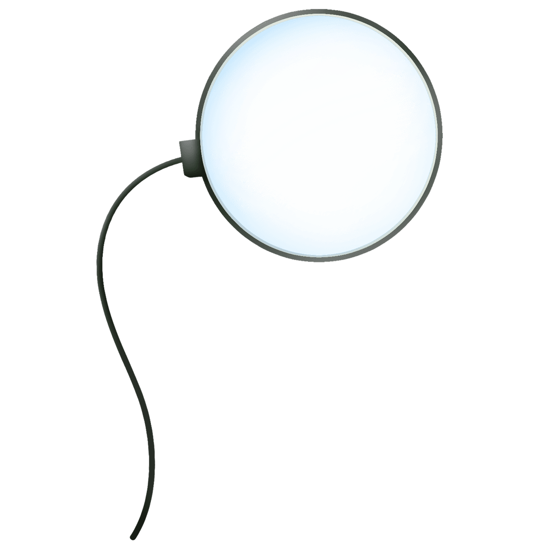 Minimalist Glowing Circular Ring Light with Flexible Cable on Transparent Background