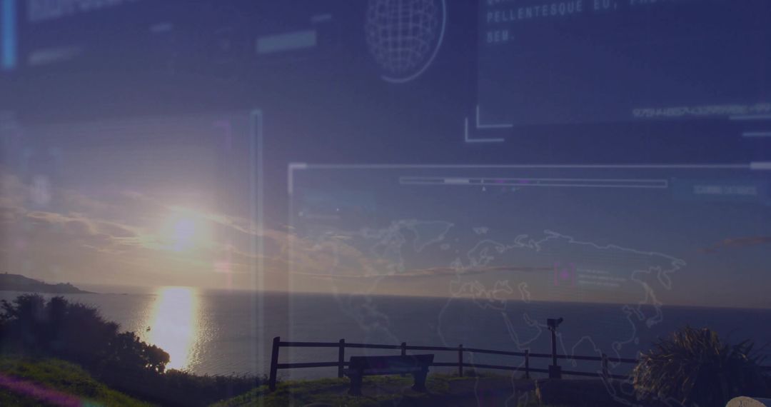 Scenic Oceanfront Sunset with Bench and Viewer Overlooking Sea