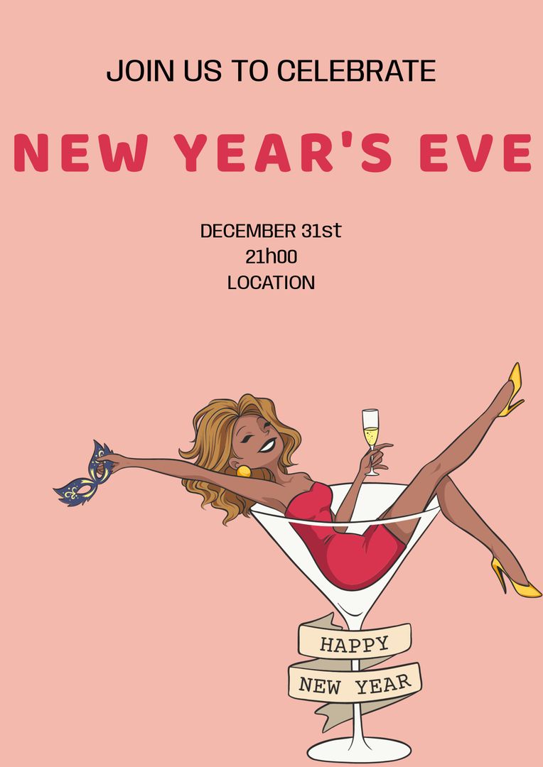 New Year's Eve Party Invitation with Woman in Cocktail Glass